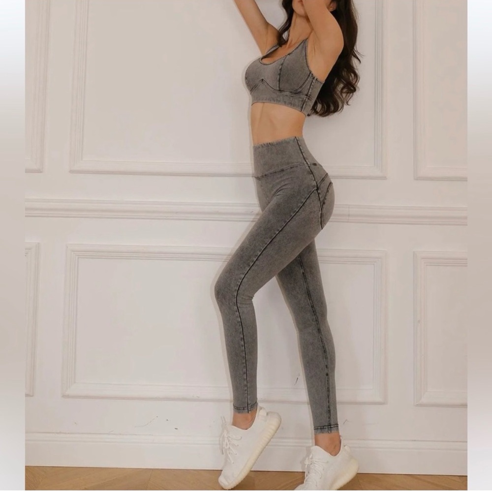 High-Waist Seam Detail Leggings - Gray